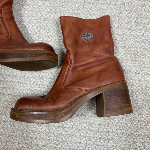 Harley Davidson Vintage 90s Tan Chunky Heeled Boots - Picture 2 of 9